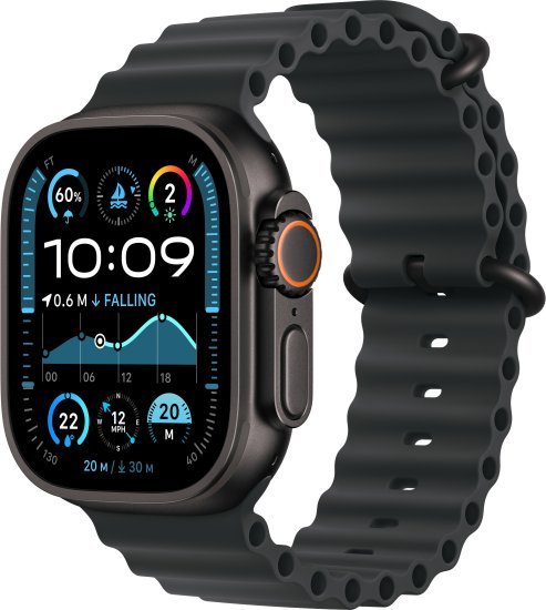 שעון חכם Apple Watch Ultra 2 49mm GPS + Cellular צבע שעון Black Titanium Case צבע רצועה Black Ocean Band גודל רצועה One Size